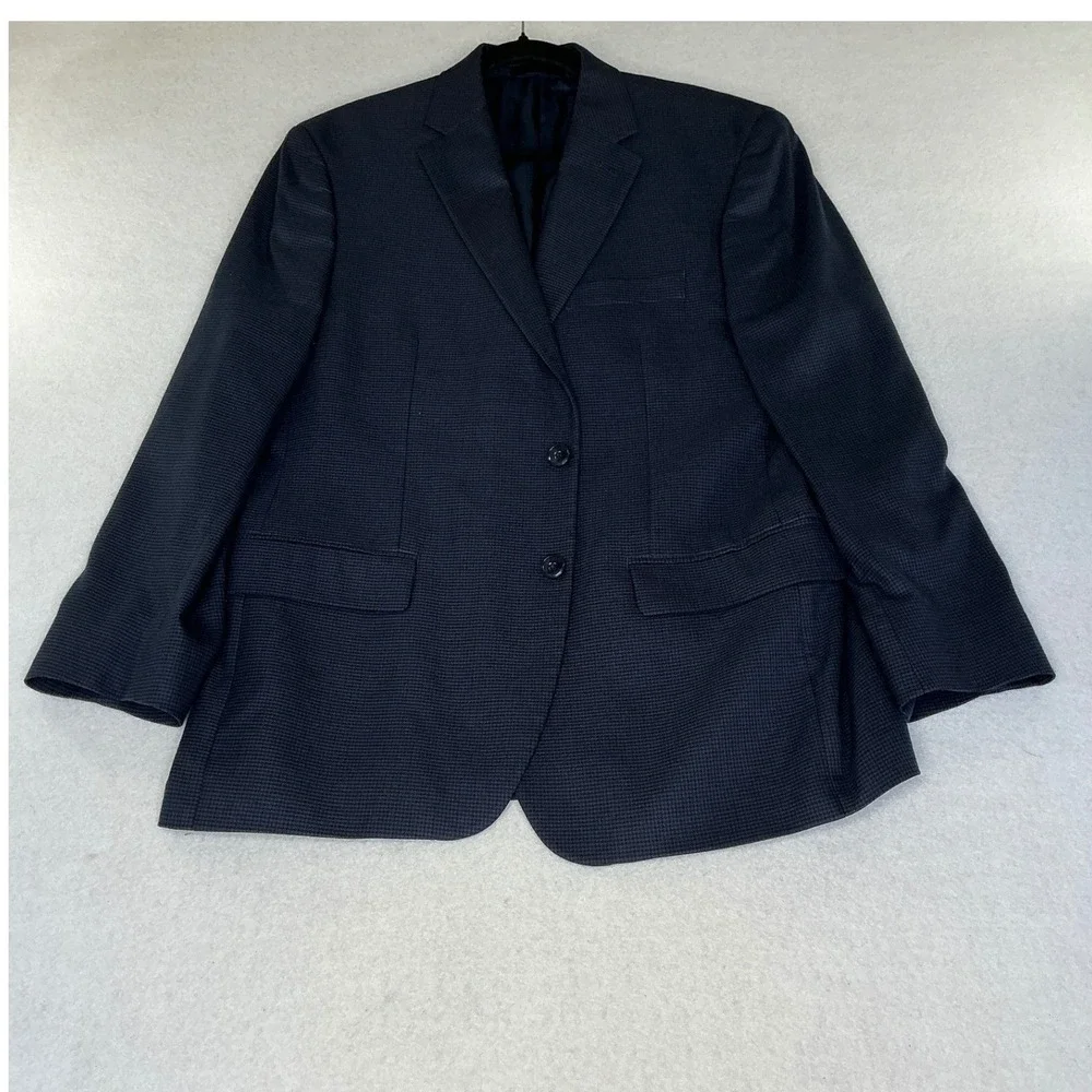Michael Kors Blazer Mens 42R Navy Blue Micro Check Two Button Sport Coat